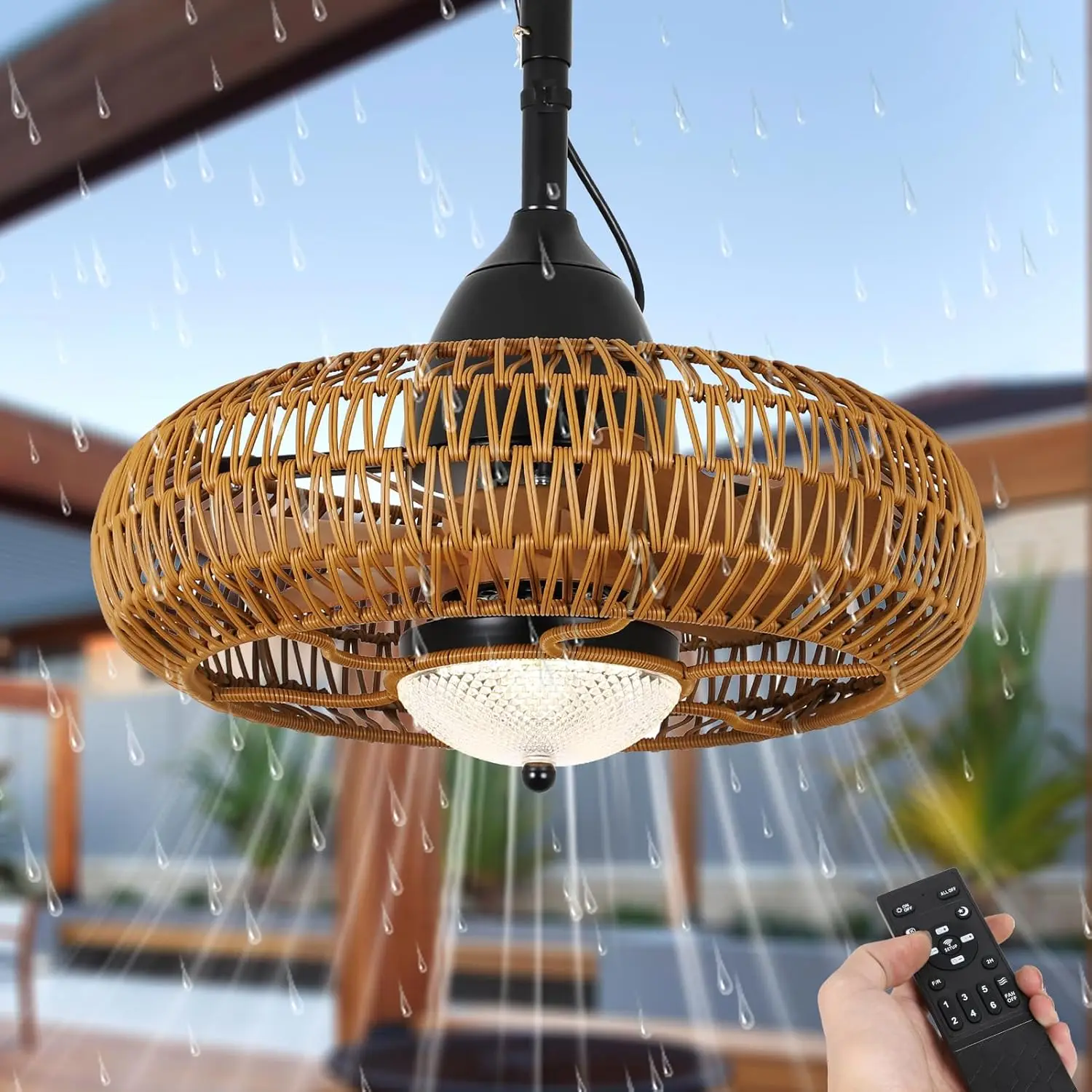 19.7inch Waterproof Outdoor Ceiling Fan with Lights Remote Control,6 Speeds Remote Control Reversible DC Motor For Living Room
