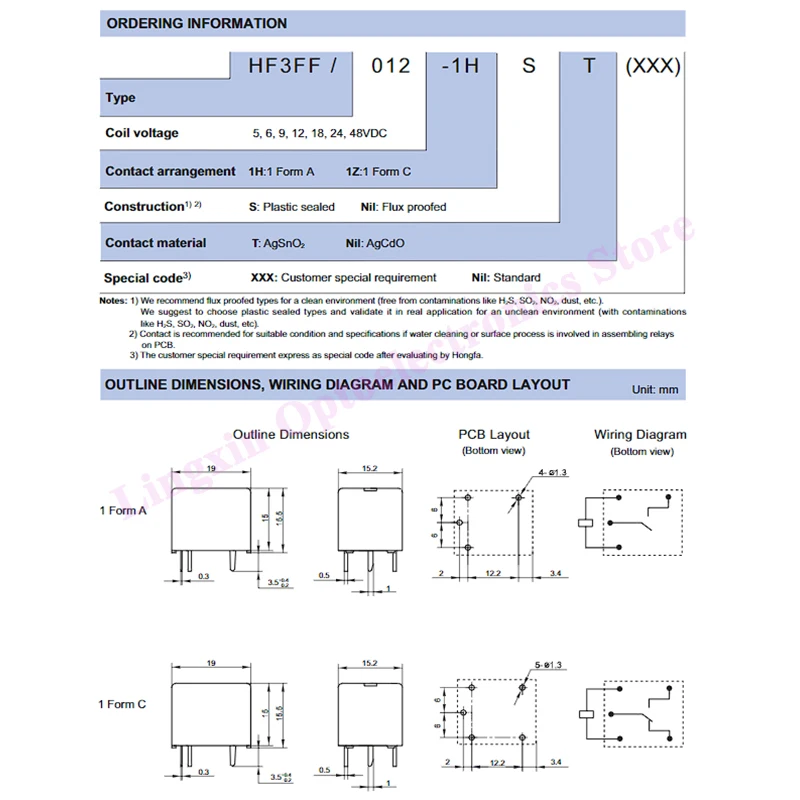 5Pcs HF3FF- 005 / 009 / 012 / 024-1HS 1HST JQC-3FF-5/9/12/24VDC -1ZS 1ZST(551) 4PIN 5PIN 10A Relay hf3ff-12V-1ZS JQC-3FF-24V-1HS