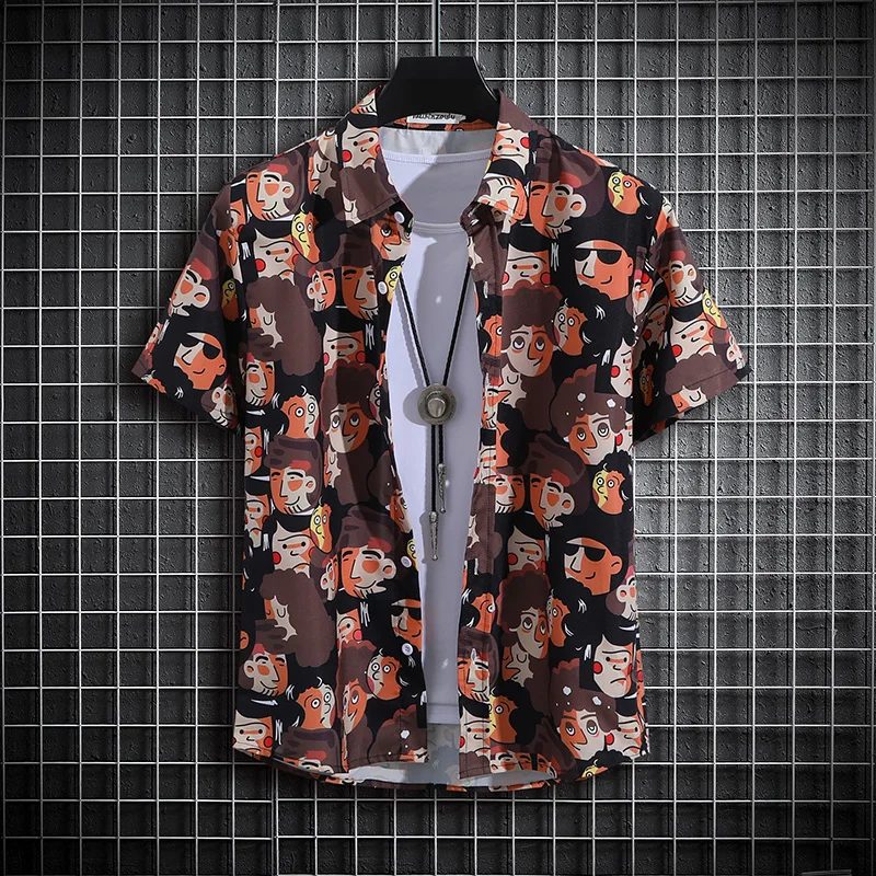 Novelty Abstract Cartoon Characters Print Men's Hawaiian Shirts 3D Funny Trend Short Sleeve Summer Vacation Travel Beach Blouse