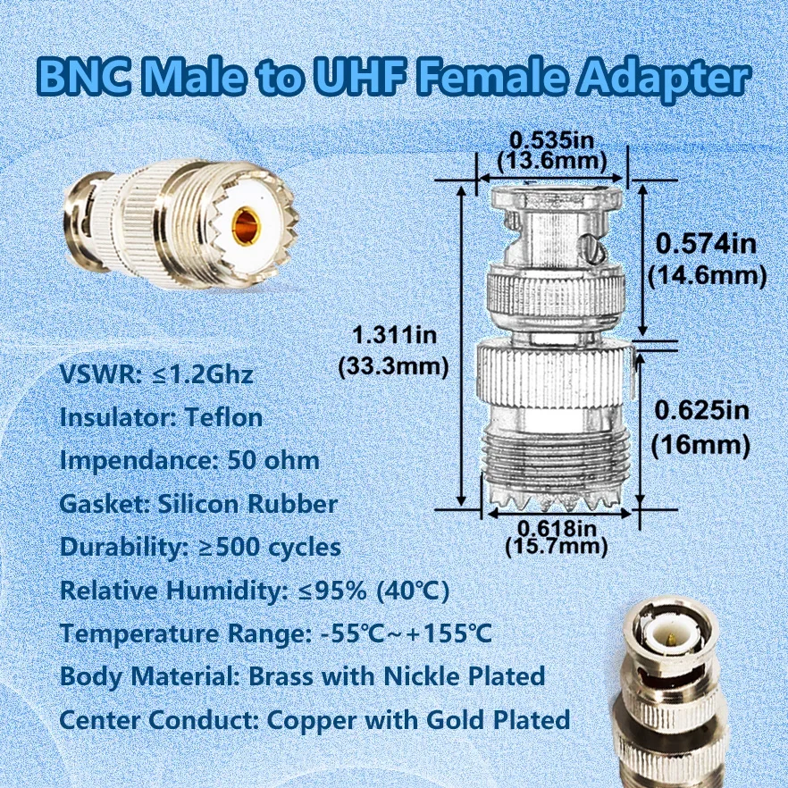 SO239 PL259 to BNC Connector Male to UHF Female for Antenna Wireless LAN Devices Coaxial Cable Ham Radio Low Loss RF Adapter