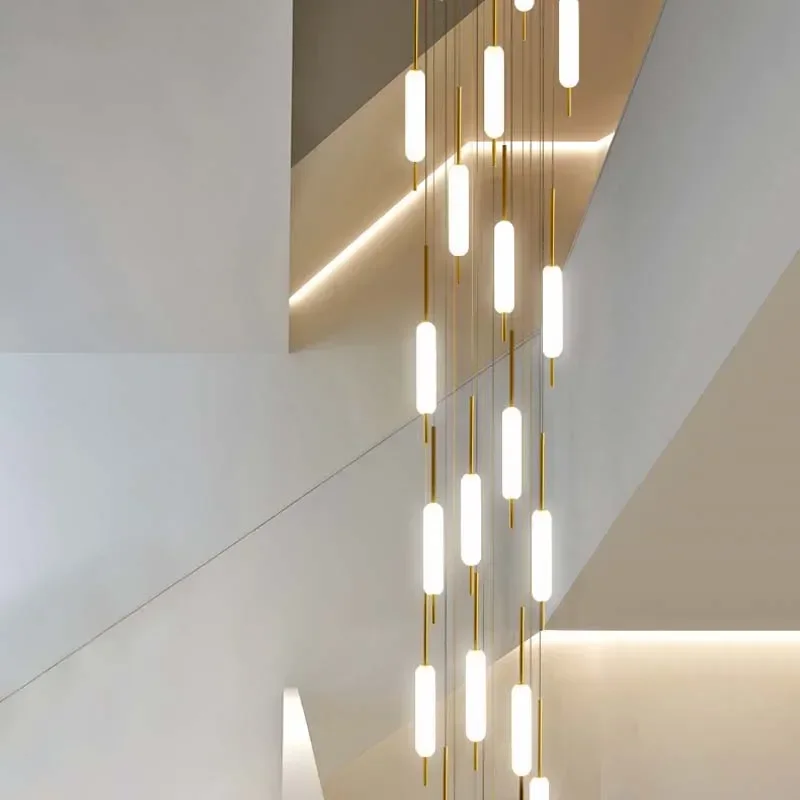 

Modern Glass LED Chandelier For Staircase Minimalism Design Long Lighting Fixtures Indoor Home Lustre White Crystal Hanging Lamp