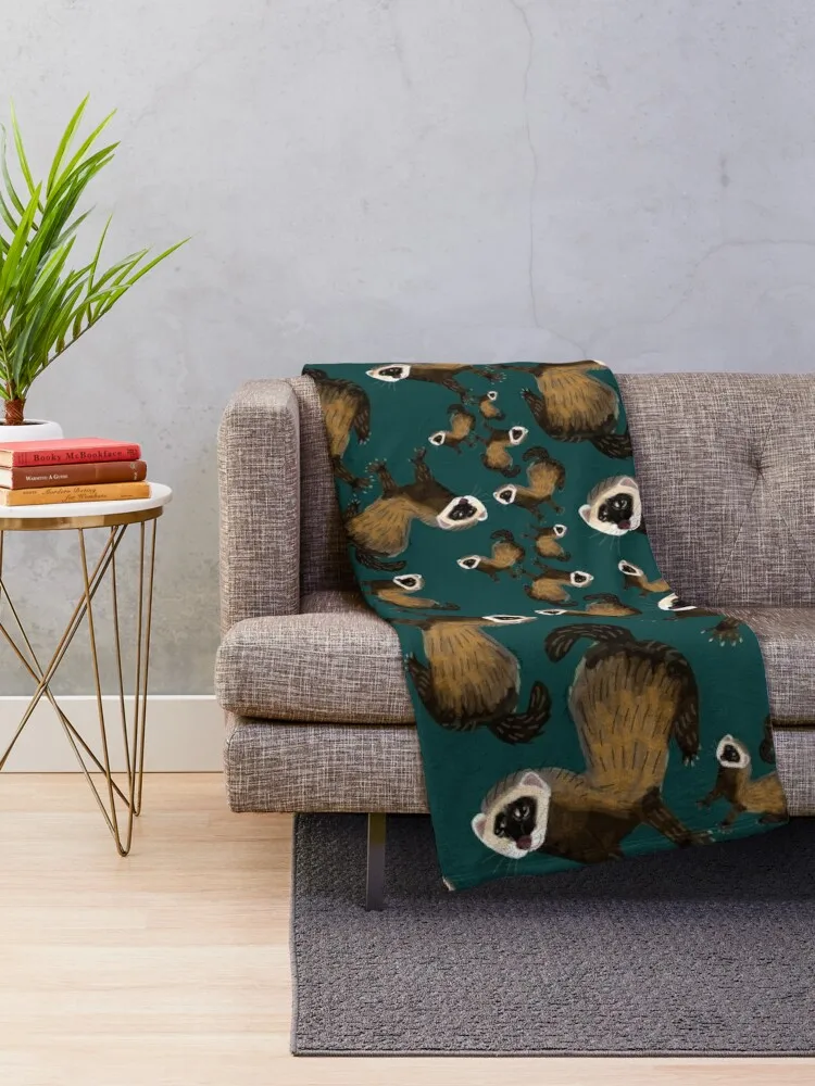 Brave Polecat (Mustela putorius) Throw Blanket anime Sofas Blankets