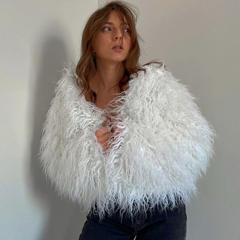 Candy Colorful Elegant Fuzzy Faux Fur Coat Women 2024 Winter Fashion Shaggy Oversized Fluffy Sheep Fur Jacket Festival Fur Coats