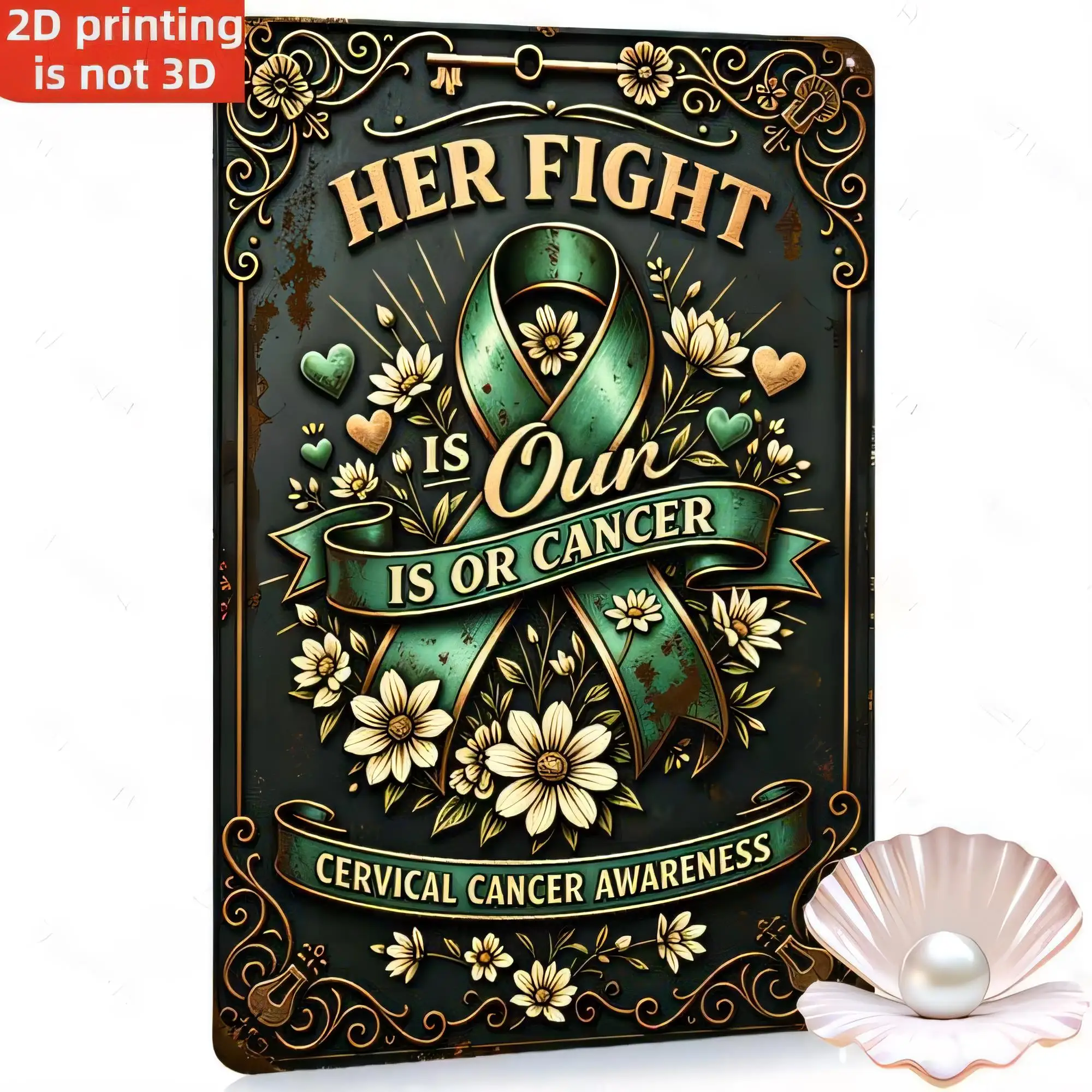 Plaque en métal vintage, « Son combat est notre combat contre le cancer», sensibilisation au cancer du col de l'utérus, décoration murale, style rétro effet rouillé imprimé 2D, inspirante