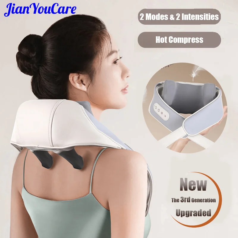 JianYouCare shiatsu Neck shoulder massager Heat full body muscle Kneading Shawl Cervical anticelulite Portable Massage machine