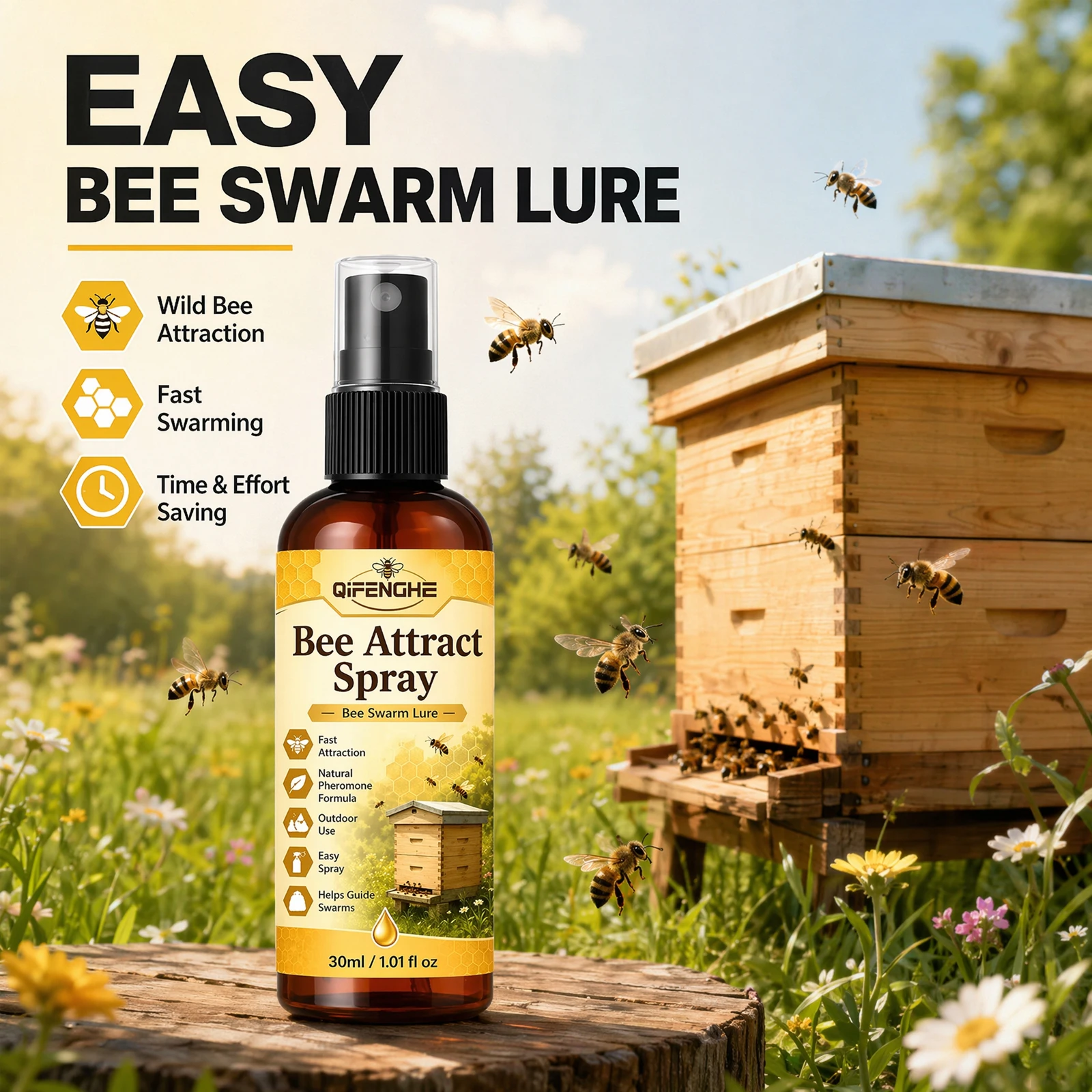 Bienenlockspray, Natürlicher Bienenstaubwaben-Lockstoff, Pheromon-Lockmittel für die Imkerei, Schnell Wirksames Bienenköder-Spray zur Anführung wilder Bienen – Detail 1