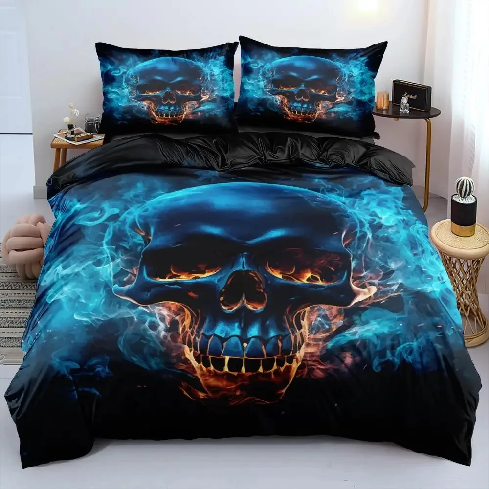 Adults Black Skeleton Bedding Set Antique Victorian Baroque Skull Duvet Cover Queen Size Gothic Vintage Floral Comforter Cover
