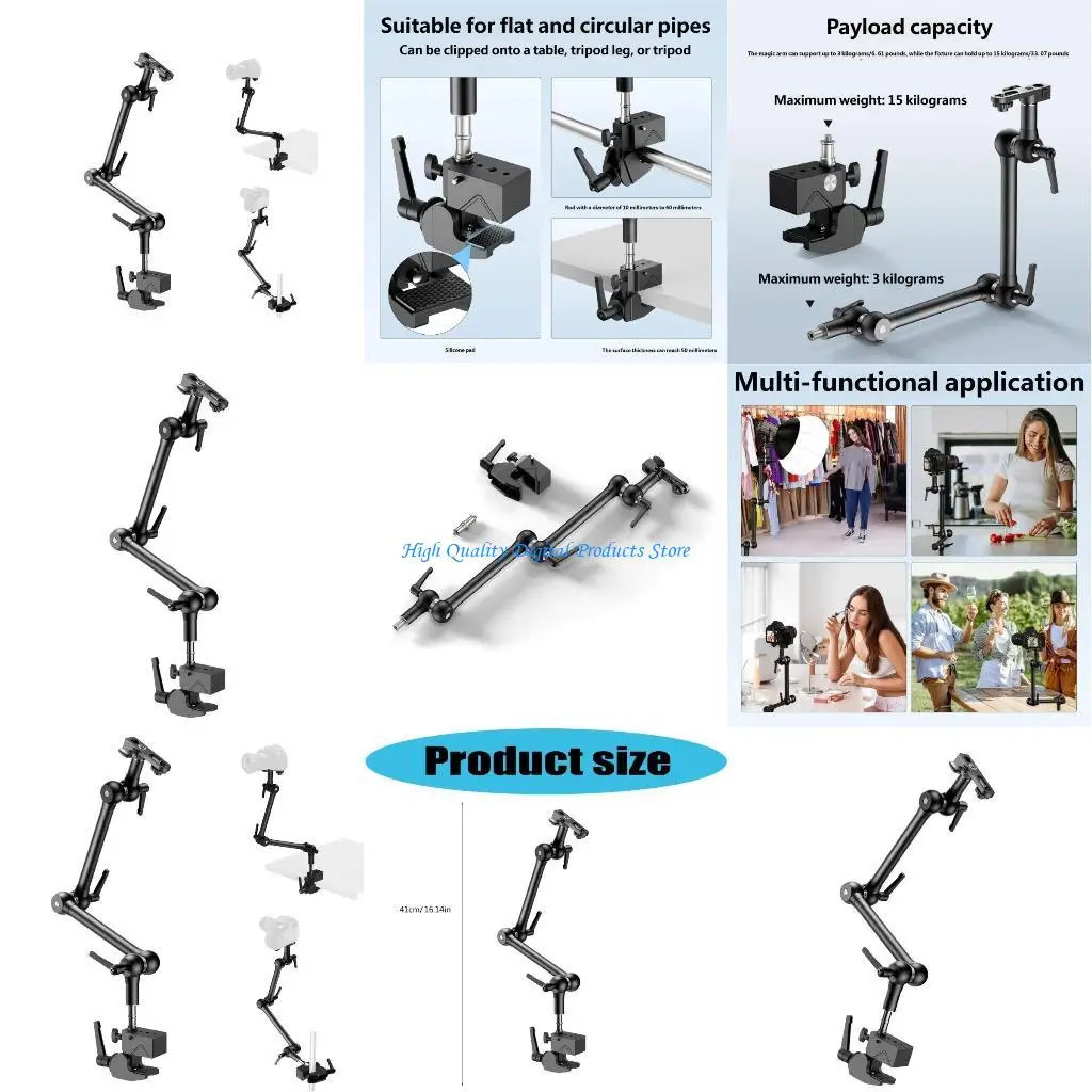 

U2JE Super Clamp Adjustable Metal Articulated Arm for Mounting Monitor LED Light