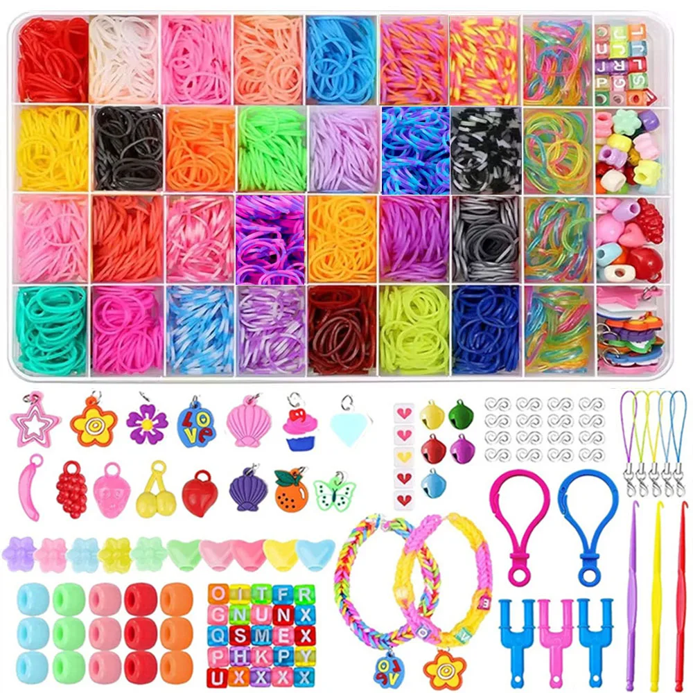 

36 grids/box 2600PCS+ luminous Rubber Bands Bracelet Making Kit Creative Jewelry Set Ideal Gift for Little Crafters Vibrant DIY