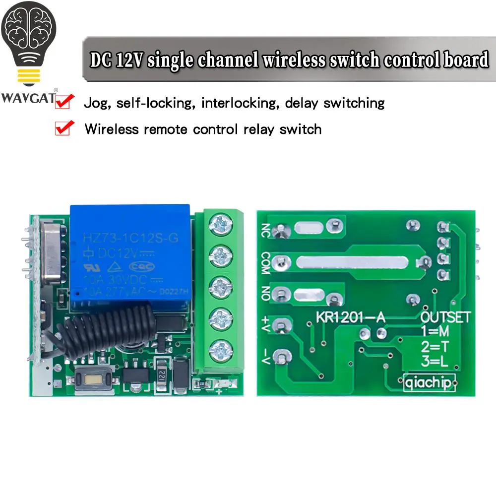 WAVGAT RF wireless remote control switch relay module DC12V roll smash door remote control circuit board 315/433MHZ