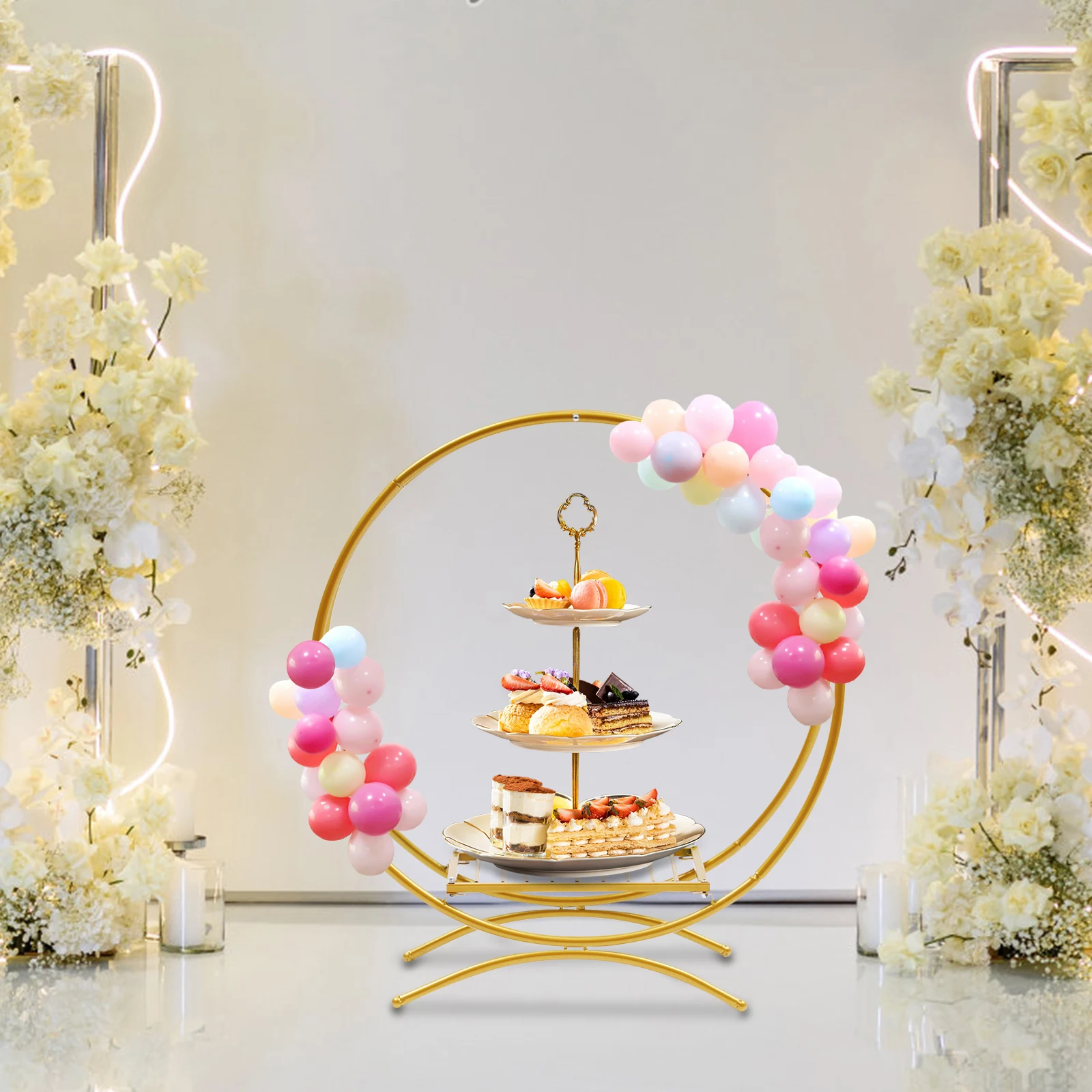 Gold Wedding Cake Stand Flower Stand Floral Hoop Wedding Decor Round Metal Wedding Arch Gold Double Hoop Wedding Part