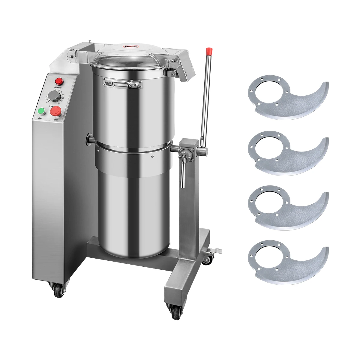 

Commercial stainless steel food chopper with multiple interchangeable blades, mobile model