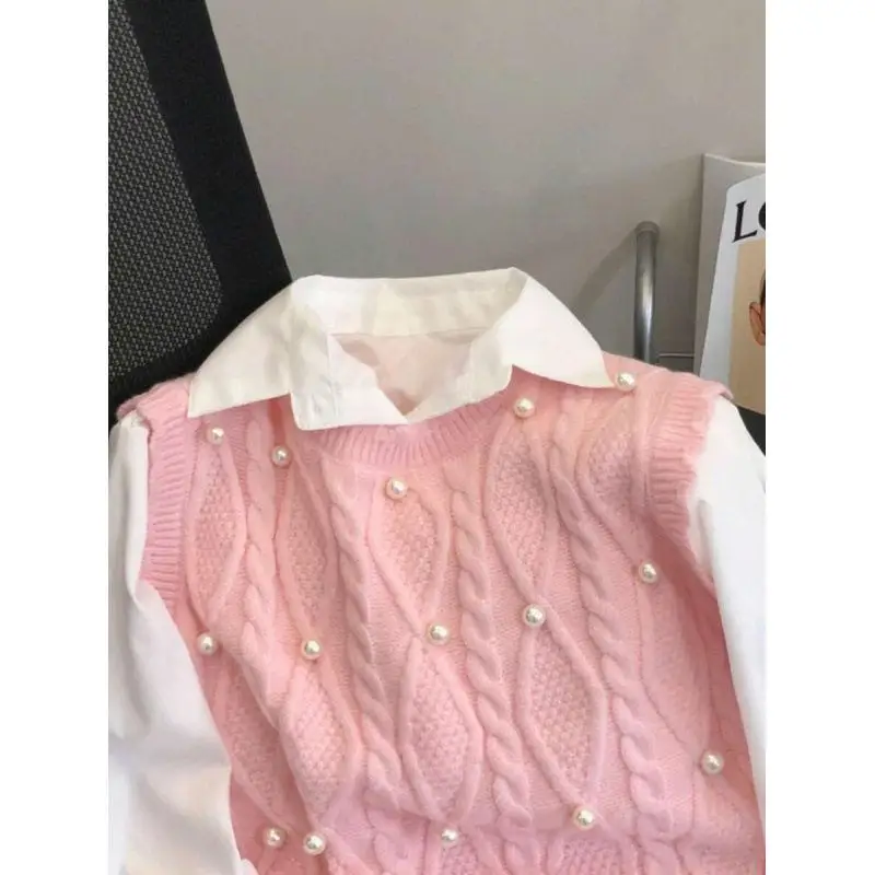 Pearl Knitted Vest Women's Knitwear Regular Length Inner Wear Cross-Border Fashion Polyurethane Elastic Fiber Winter Season
