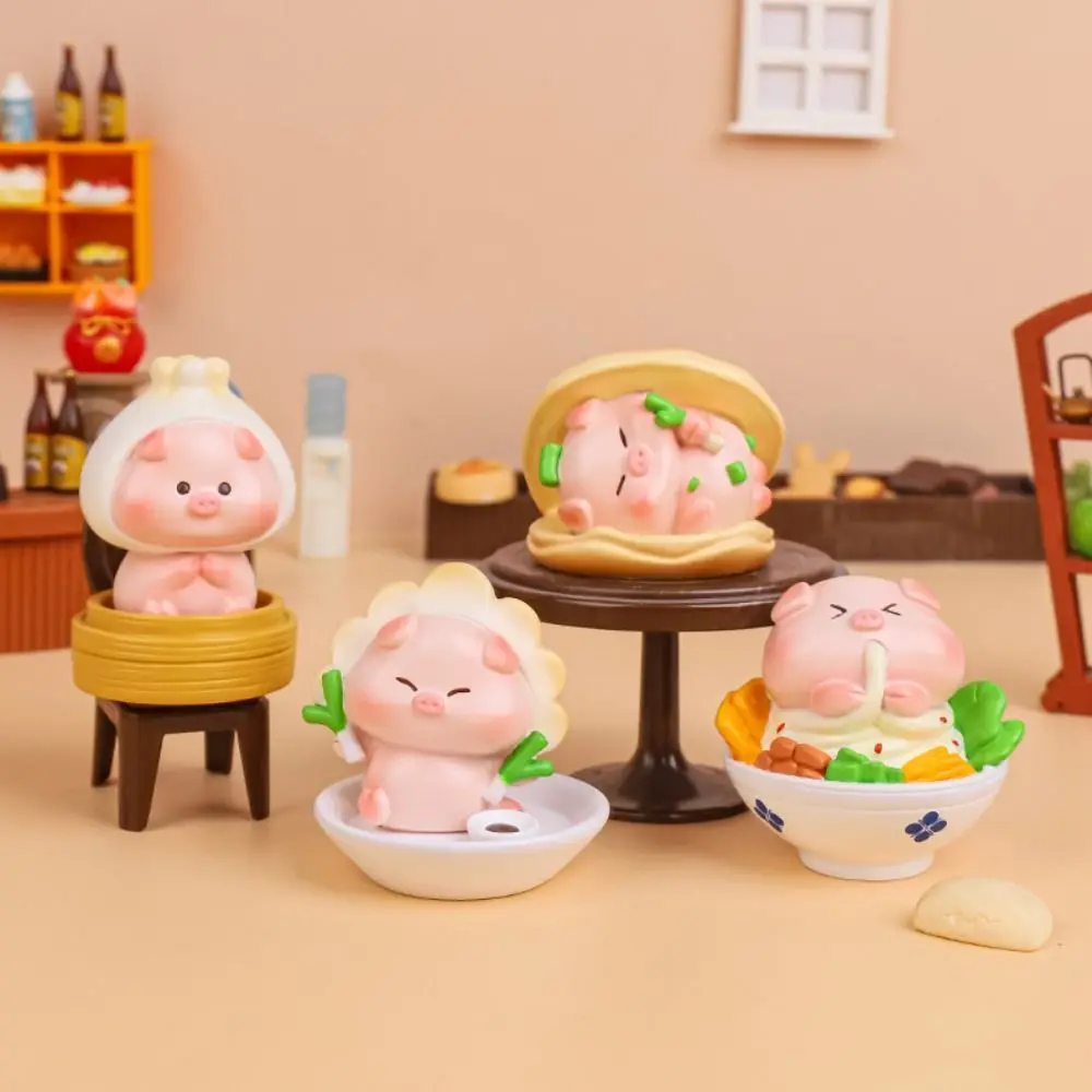 Resin Cartoon Hamburger Pig Figurine Micro Landscape Collection Chips Pig Miniaturas Ornament Mini Jewelry