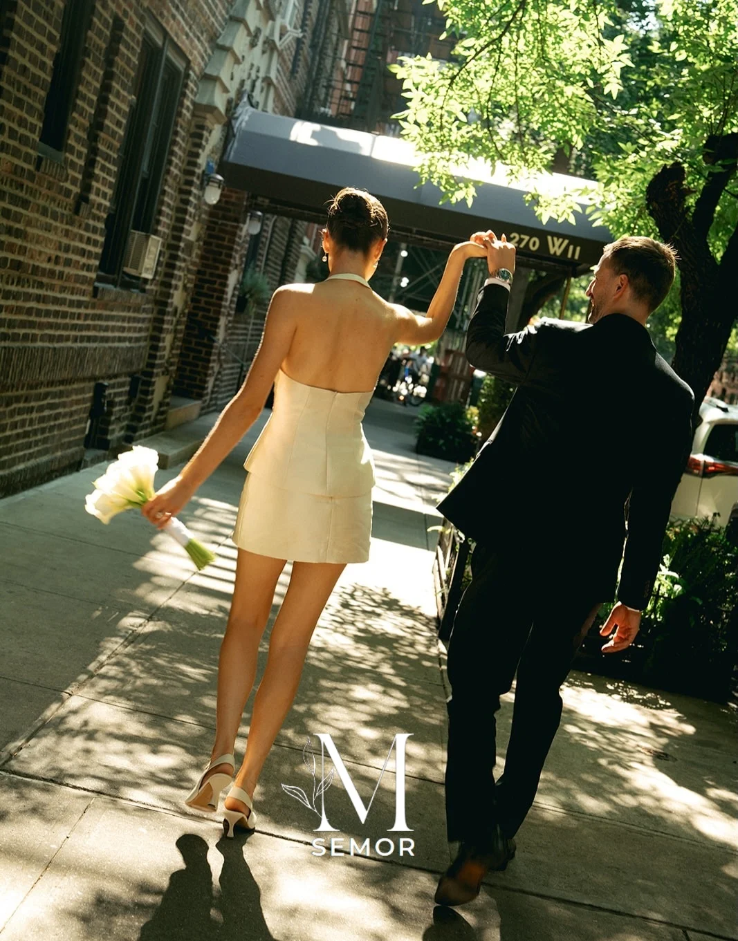 Semor Customized Short Wedding Dress Halter Deep V Neck Satin Mini Bridal Gown Open Back Reception Dress Civil Wedding Gown
