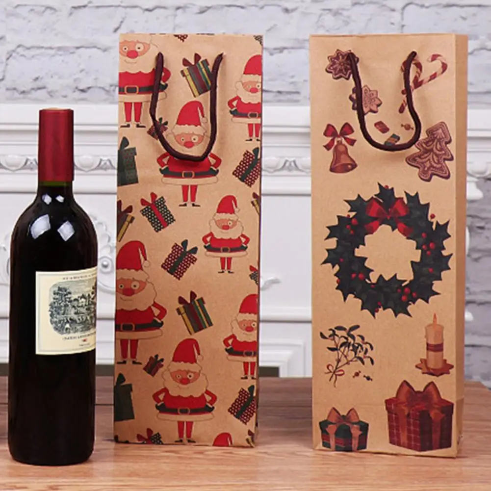 

Cartoon Christmas Printed Wine Bottle Bags Kraft Paper Gift Bags Holiday Party Gift Bag Paper Bag Shopping Bags Gift Paper Bags