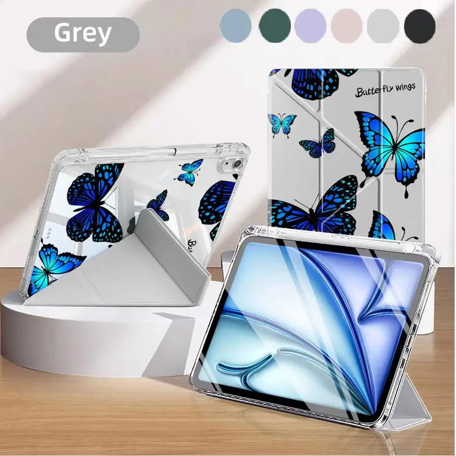 

Holder Cover Tablet Case For iPad Mini 6 7 Air 4 5 M3 M2 M4 11inch 11th 10th 9th 8th 7th 12.9inch Pro 2025 Y-Fold Blue Butterfly