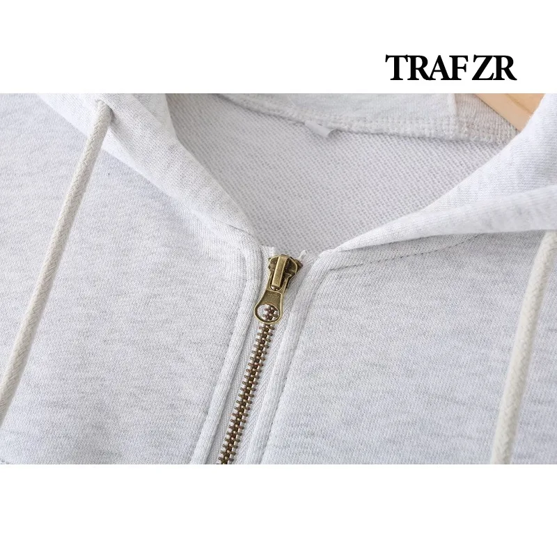 TRAF ZR Cropped Hoodie Sets for Women 3 Pieces Fashion Woman Tracksuit 2024 Jogging Pants Sets Y2k Sportswear New in Zip Outfit