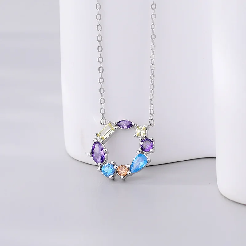 Colored Zircon Necklace s925 Sterling Silver European and American Creative Personalized Collar Chain