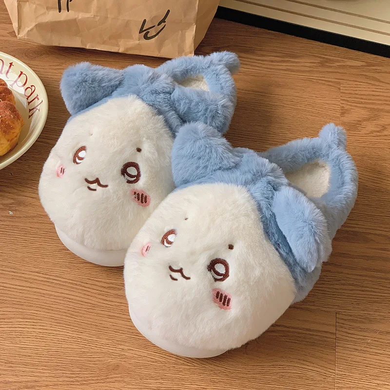 Chiikawa Cotton Autumn Winter Slippers Female Wear Outside Anti-Slip Thick Sole Home Indoor Include Heel Keep Warm Cotton Shoes image 5