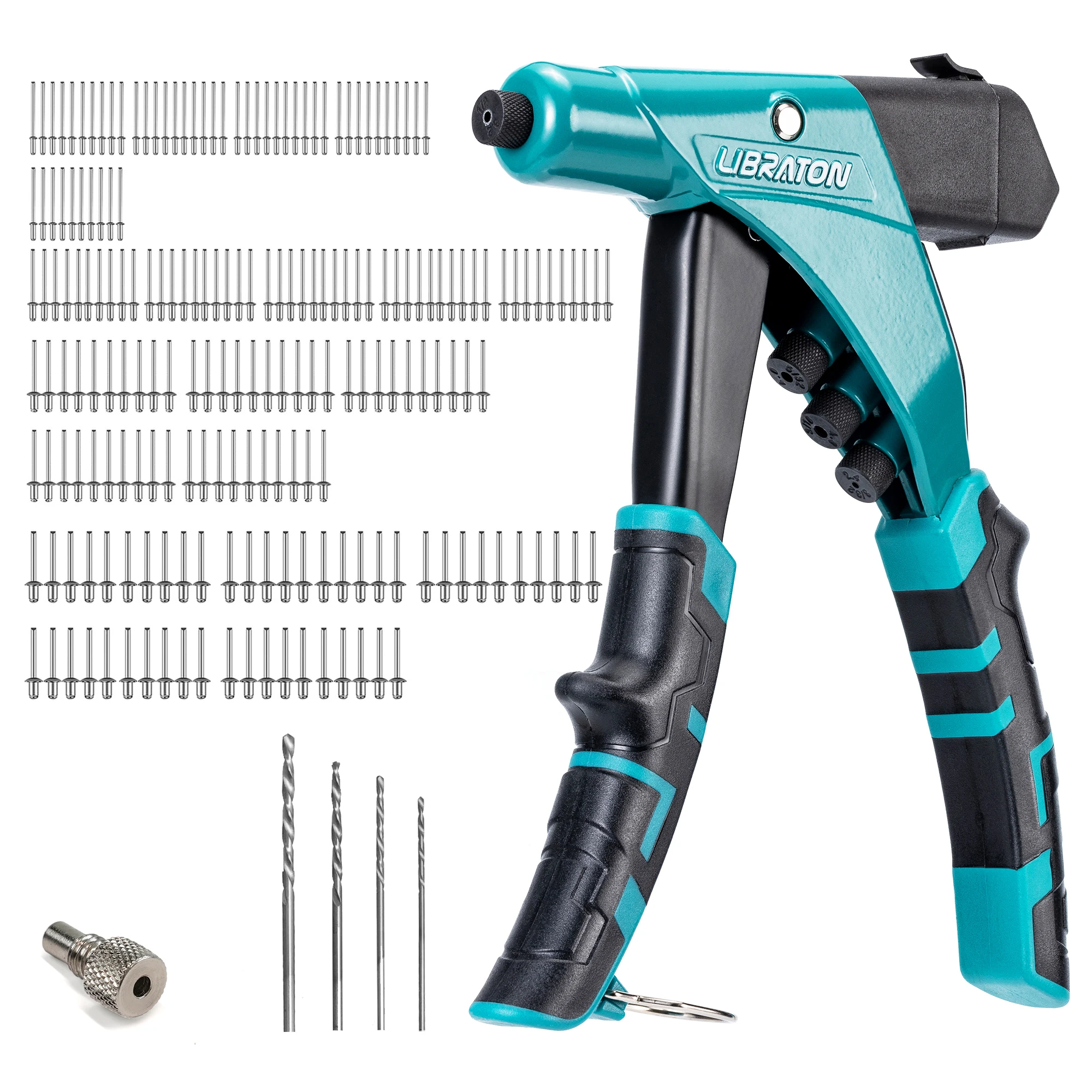 LIBRATON Heavy Duty Rivet Gun Kit, Professional One-Handed Pop Rivet Gun, Manual Riveting Tool for Metal, Wood and Plastic