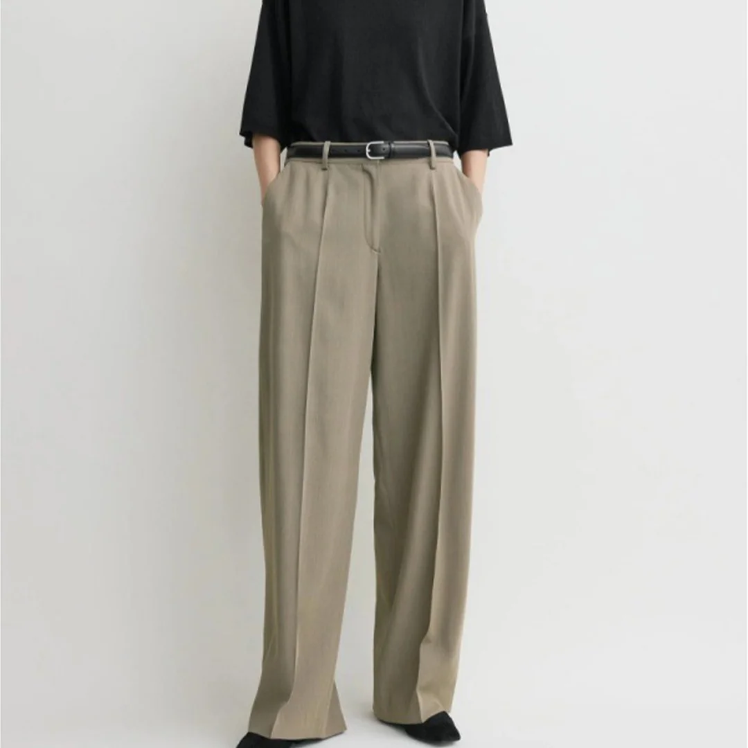خريف/شتاء وصول جديد مطوي مستقيم الساق واسعة الساق السراويل الحد الأدنى نمط المال القديم بناطيل كاجوال #2
