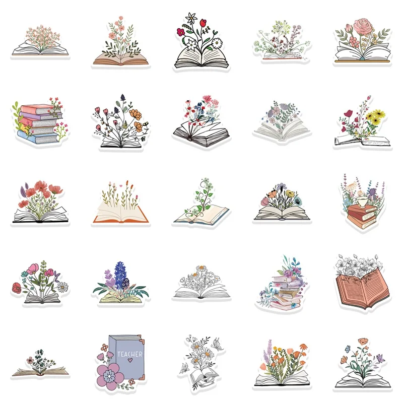 10/30/50PCS Vintage Book Flowers PVC Sticker Aesthetic Stationery Hand Accounting Children\'s Decoration Scrapbooking Supplies