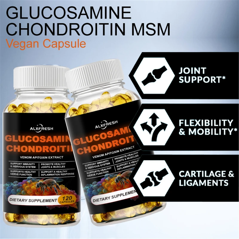 Glucosamine Chondroitin Capsules with Bee Venom for Bone and Joint Inflammation Management Support Stress Relief Immune Health