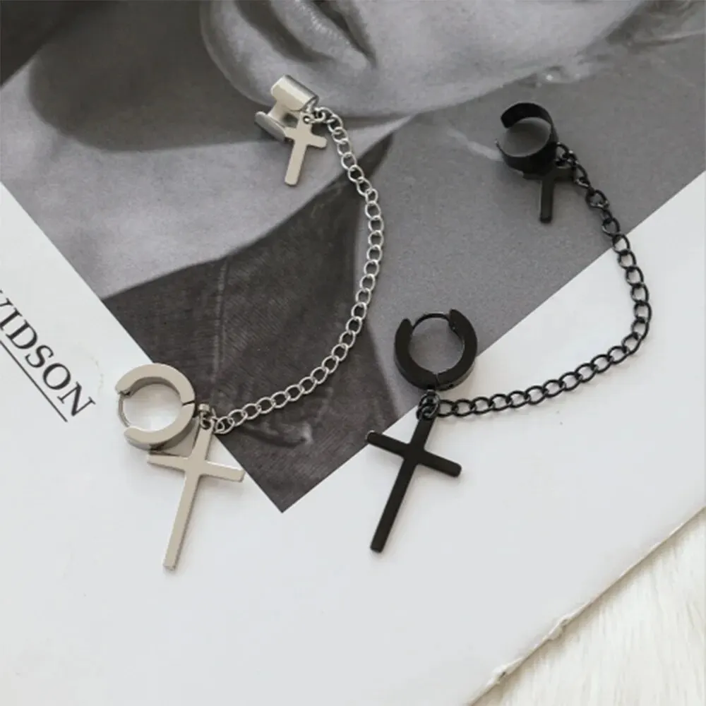 1 Fashionable Punk Cross Pendant Stainless Steel WOMEN\'S Earrings