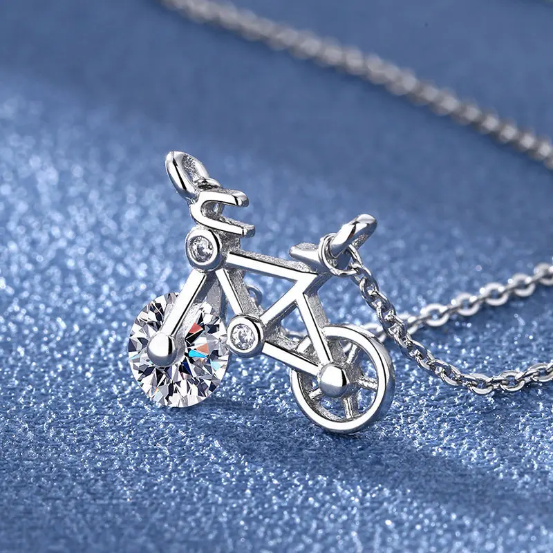 Women's Fashion Creative Pendant Necklaces Bicycle Design Shiny Crystal Zirconia Copper Link Chain Charm Neck Accessories Gift