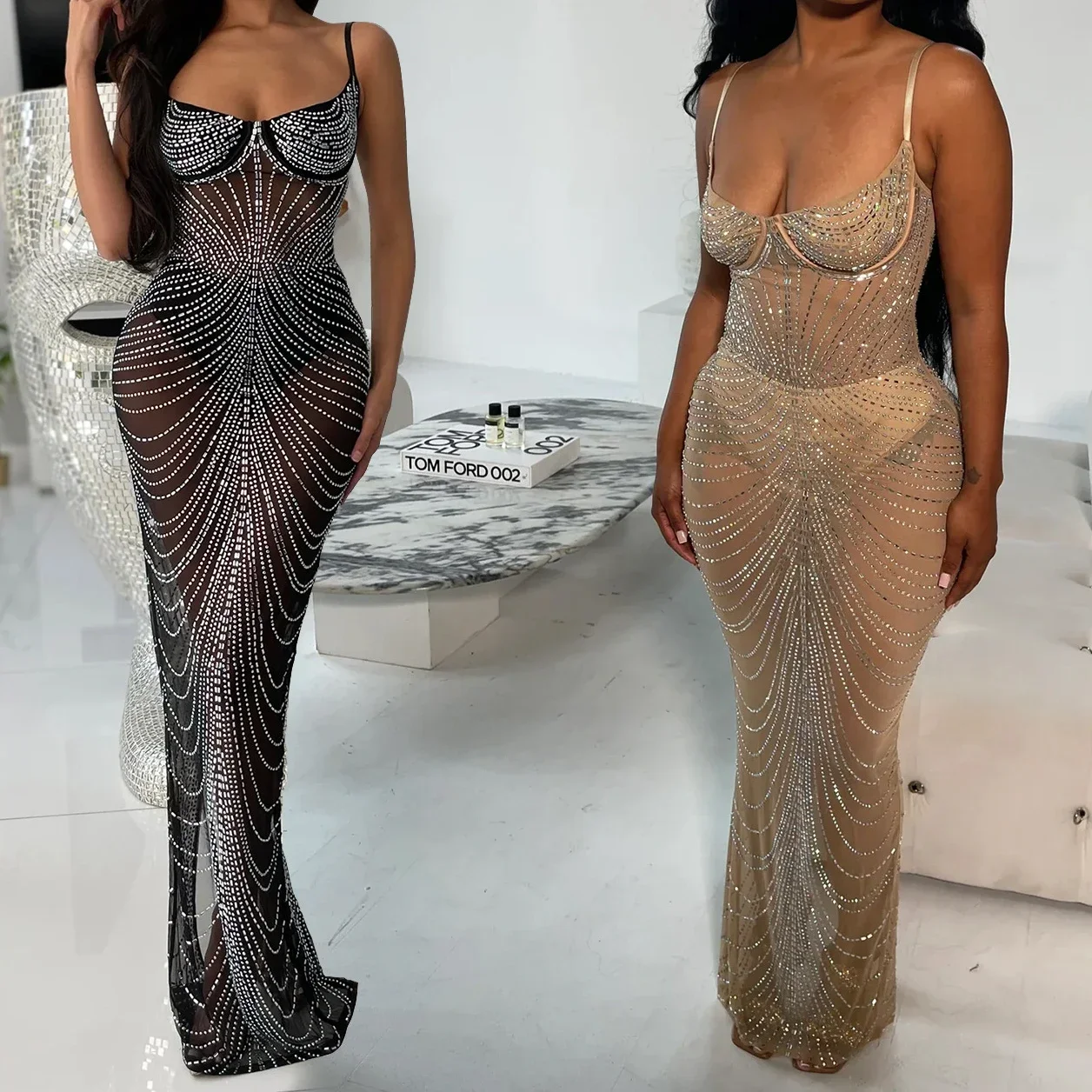 파티 스팽글 드레스 여성 우아한 칵테일 슬링 2025 브이 넥 블랙 드레스 슬릿 이브닝 드레스 파티 드레스 메쉬 일반 베스 티드