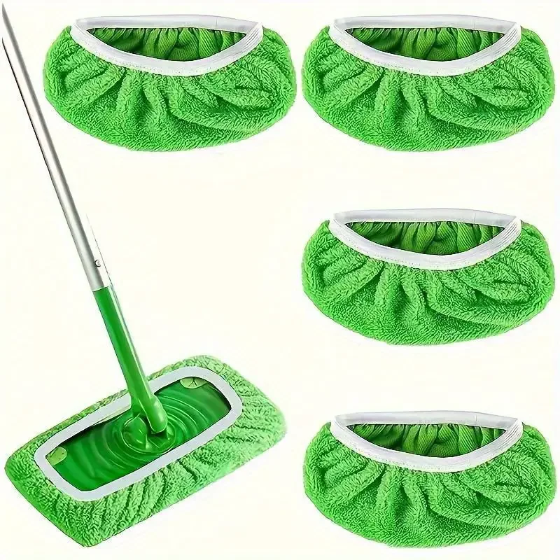6 alfombrillas de microfibra premium para fregona, reutilizables, lavables, duraderas para una limpieza eficiente en seco y húmedo, elásticas, verdes con elástico blanco