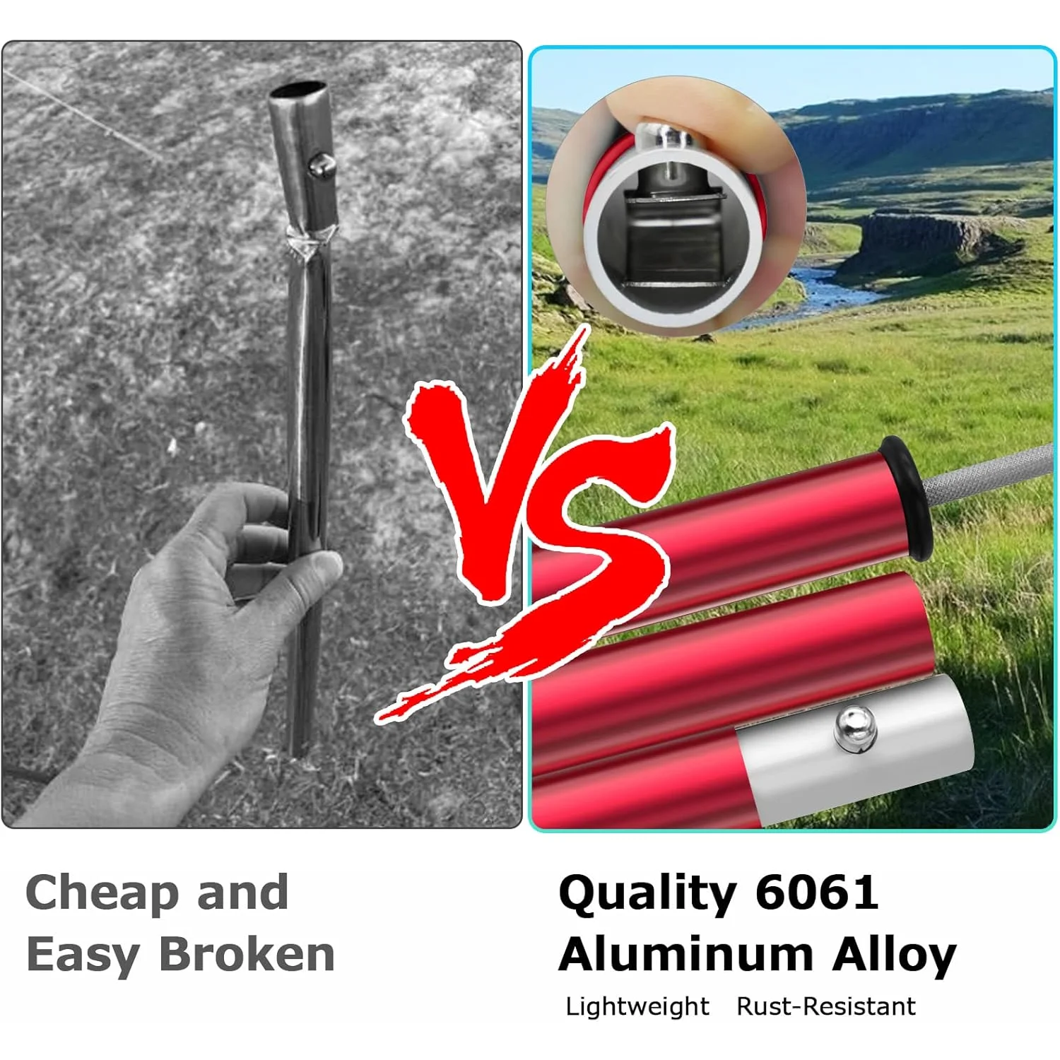 SANLIKE Aluminum Tent Poles for Tarp - 75in Collapsible Poles for Awnings, Canopy, Rain Fly, Shelter view 3