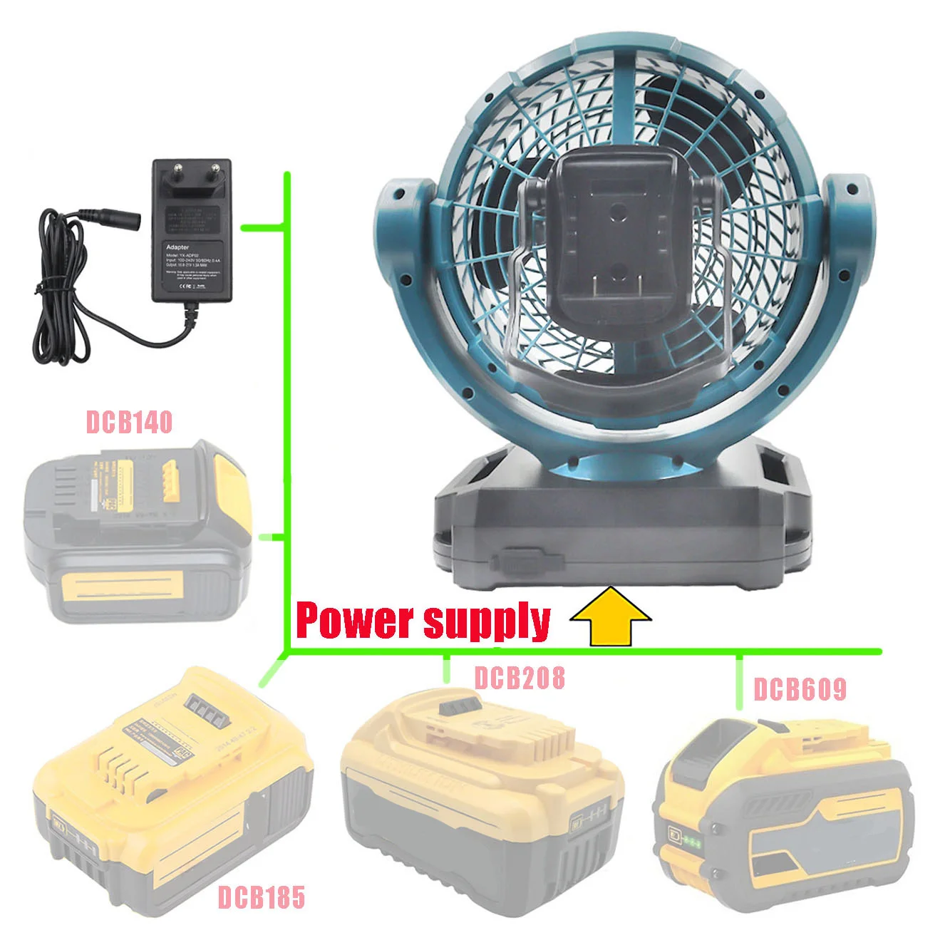 

DCF102 Portable Cordless Fan For DeWalt 14.4V 18V 20V 60V Series Lithium Battery DCB140 DCB183 DCB203 DCB208 DCB609