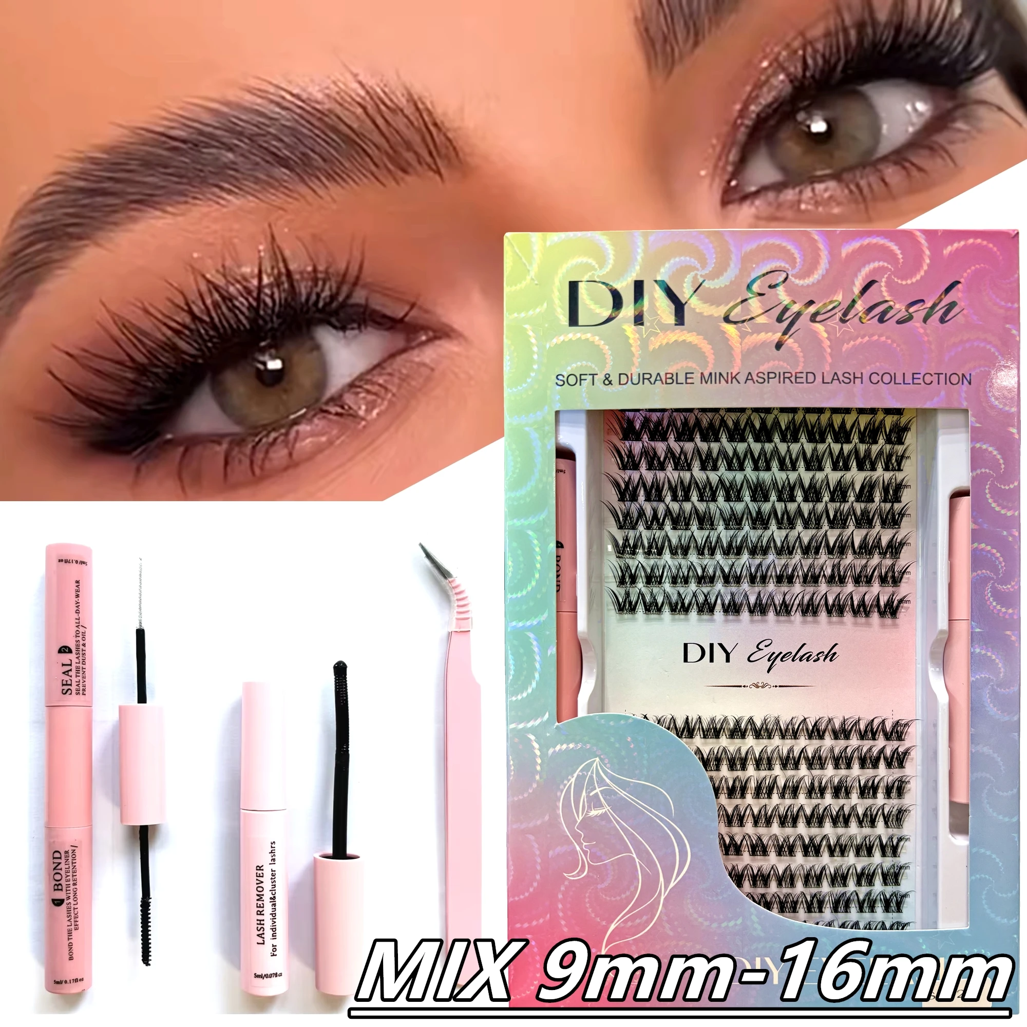 

320PCS Clusters Eyelash With Bond and Tweezers Makeup Tools DIY Lashes Extension Kit for Lashes Waterproof Eyelashes Set Thick