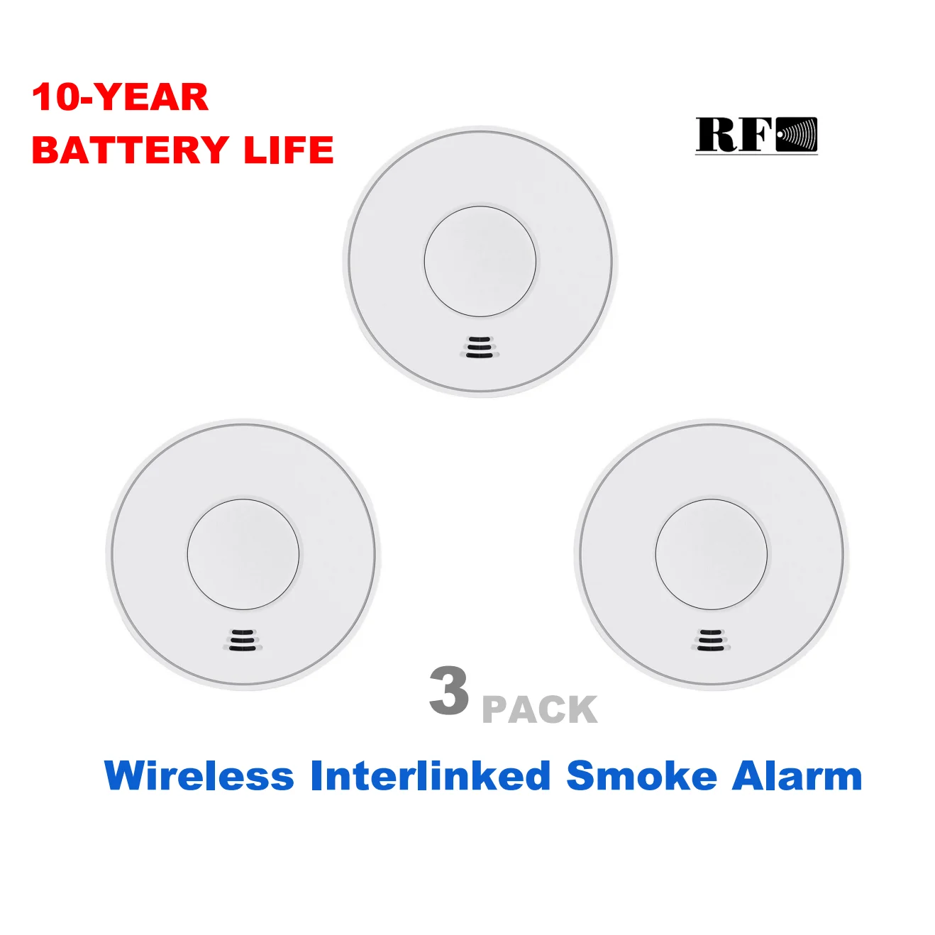 Alarma de humo interconecida inalámbrica con batería sellada de 10 años, detector de humo interconectado inalámbrico, CE, VS01F, paquete de 3 y 5