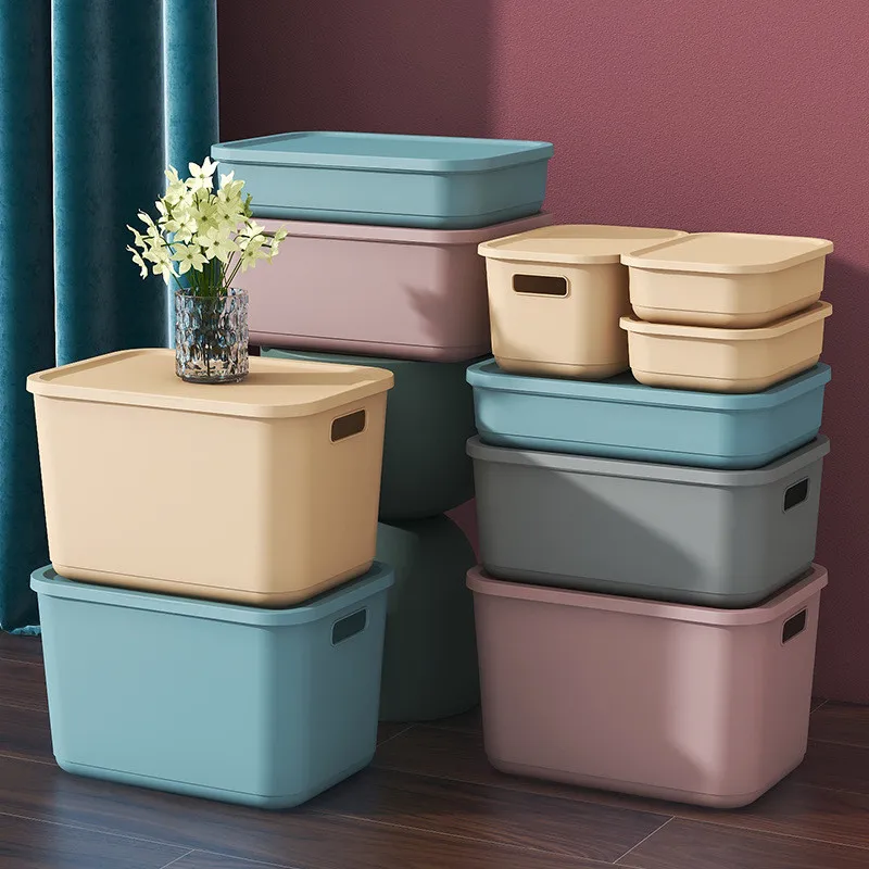 Plastic Home Sundries  Storage Box with Dust-Proof Lid Desk Closet Cabinets Wardrobe Organizers Toy Makeup Snack Storage Boxes