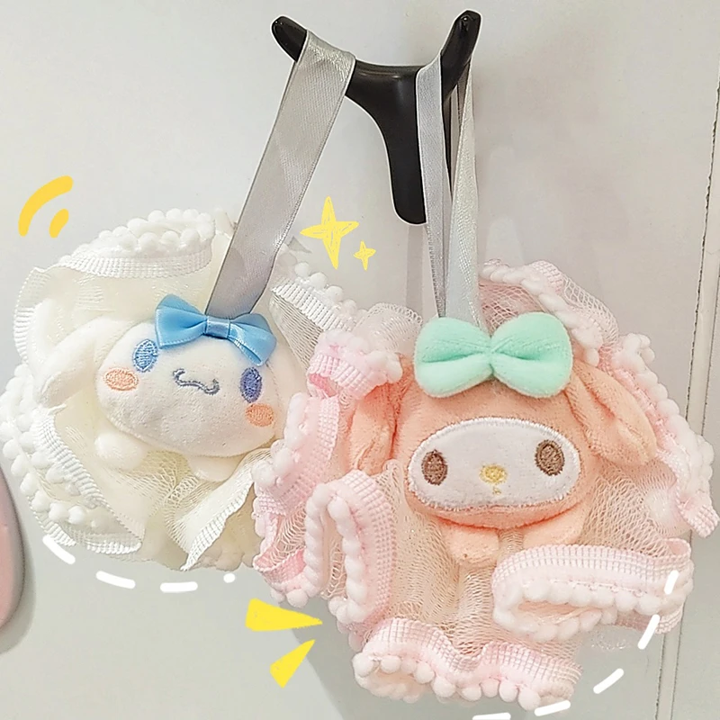 Anime Sanrio Bath Ball Kuromi My Melody Cinnamoroll Bath Flower Soft Shower Mesh Foaming Sponge Bath Bubble Net Skin Clean Tool