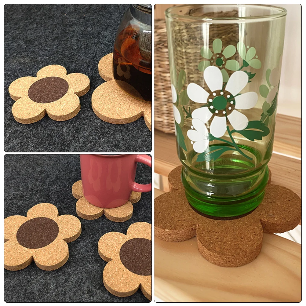 

4Pcs Flower Cork Coaster Pads Thick Natural Cork Drink Coasters Wood Cup Pads for Home Restaurant Dining Table Protective