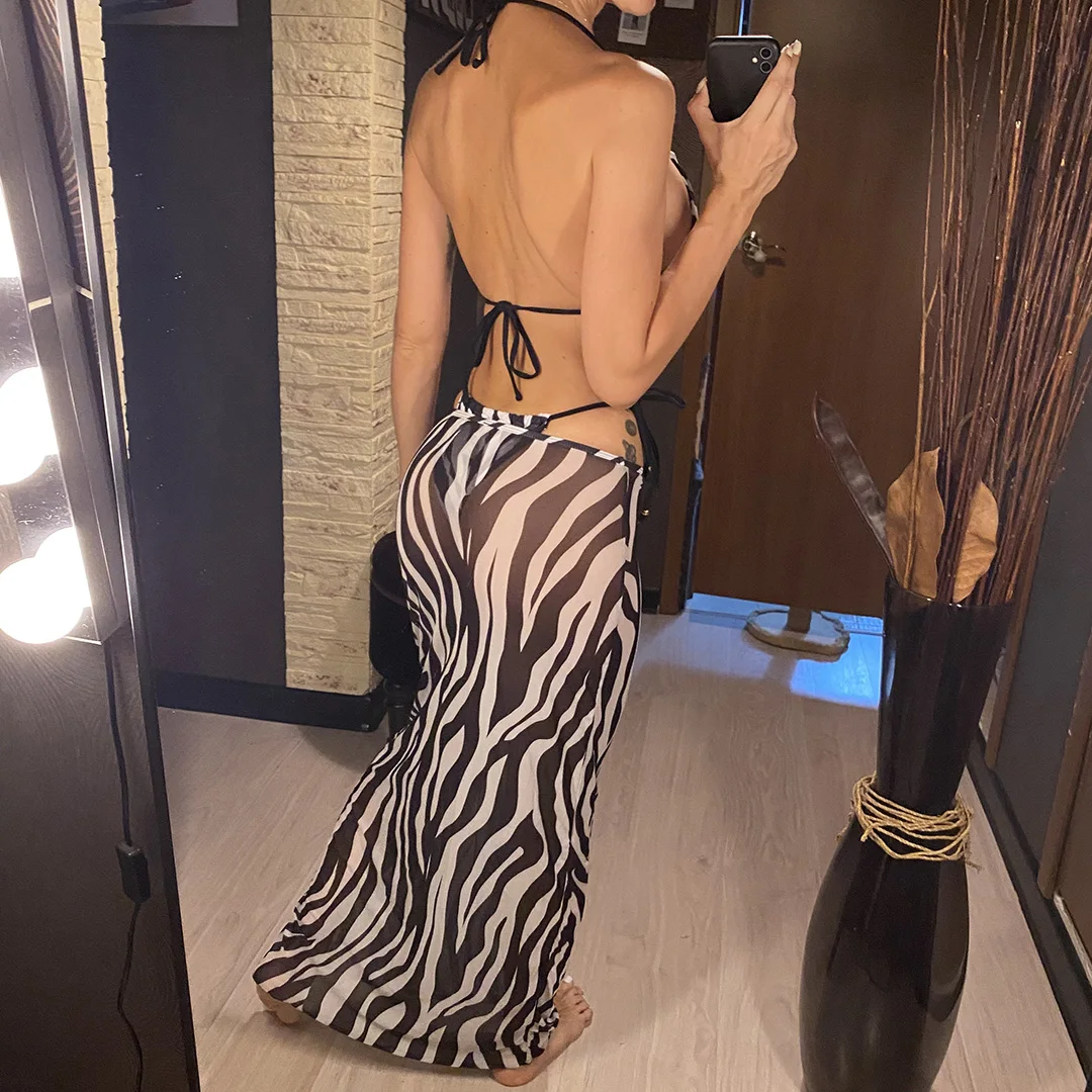 S - XL 3-teiliges Set mit Rock, Zebra-Halter-Bikini, Damen-Badebekleidung, dreiteiliger Bikini, Badeanzug, Badebekleidung, Schwimmbekleidung V6768 – Detail 5