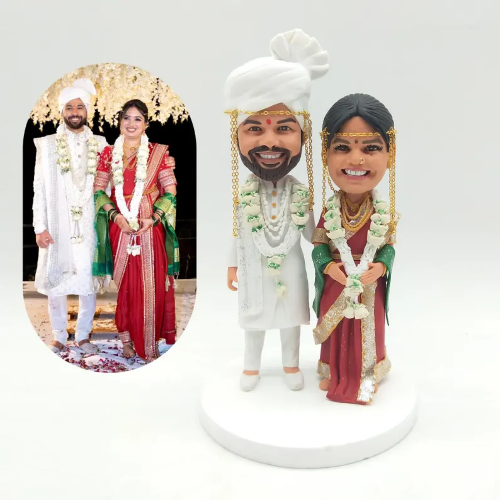 Custom Indian Wedding Couple Bobblehead from Photo, Personalized Bride and Groom Figurine, Handmade Anniversary Gift