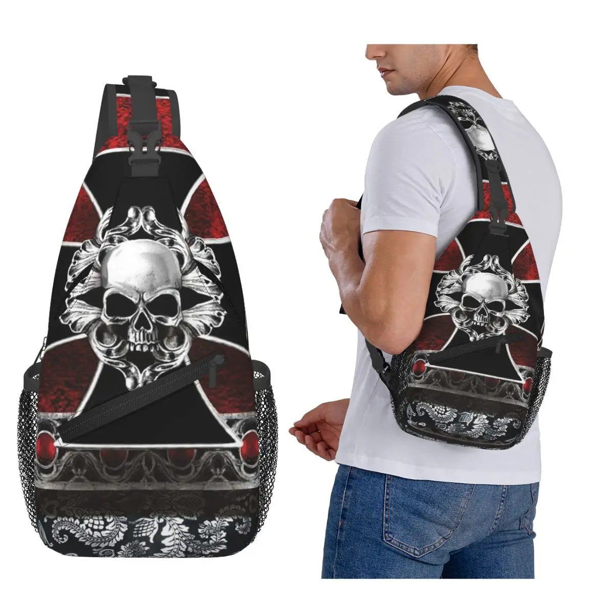 

Модная Джокерская черепная пистолет, готическая нагрудная сумка со скелетом, мужской рюкзак через плечо, нагрудная сумка, дорожный походный рюкзак, сумка на плечо