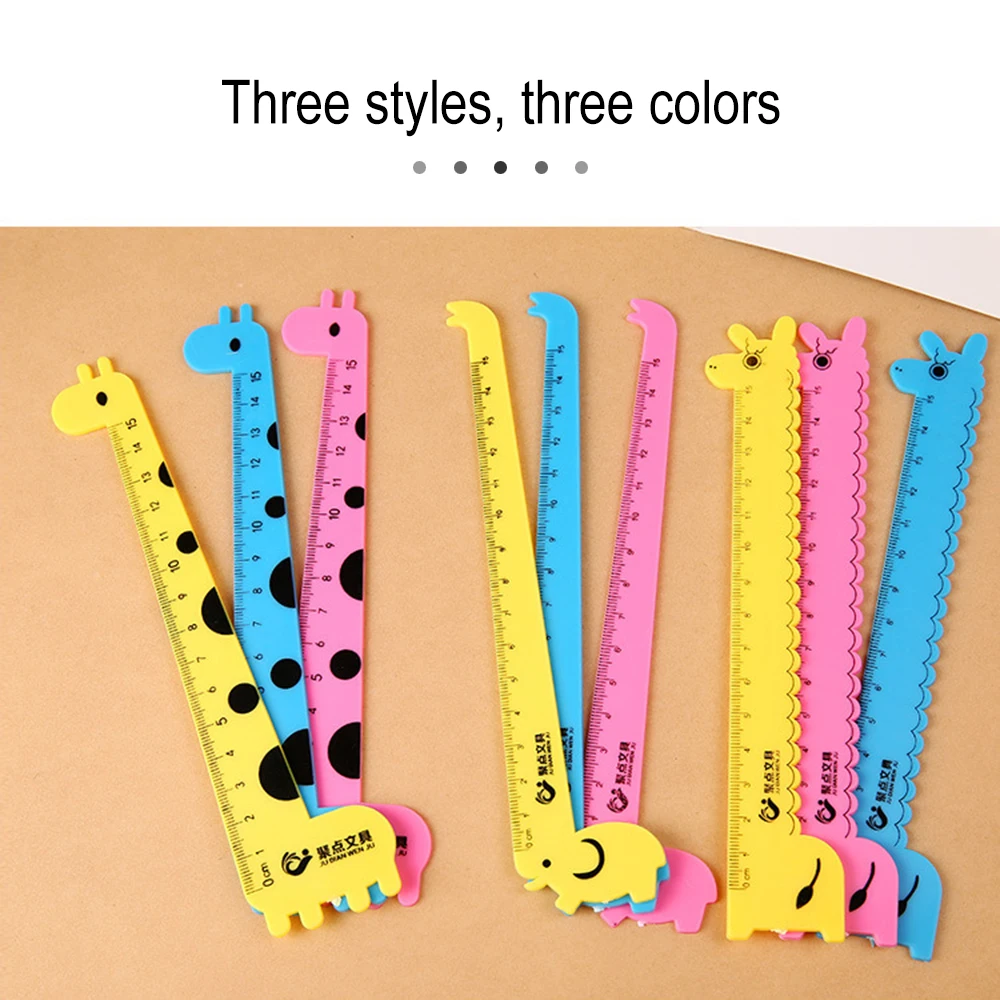 เครื่องเขียนสำหรับเด็กแบบสุ่มสีรูปสัตว์น่ารักไม้บรรทัดขนาด15ซม. ใช้งานได้จริงแบบสร้างสรรค์