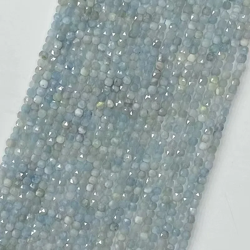 Natural Aquamarine Stone Facted Square Loose Beads 38cm Women Fashion Jewelry DIY Bracelet Necklace Accessories Trendy Style