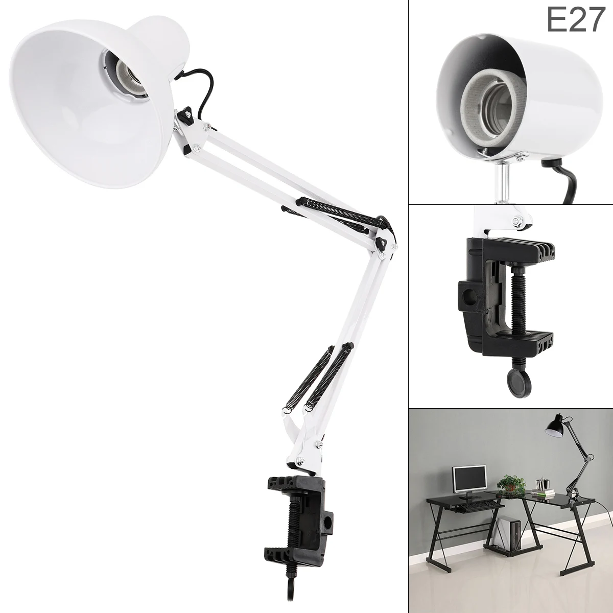 Swing Arm Desk Eye Protection Lamp with Rotatable Lamp Head And Clamp Mount Support 360 Degree Rotation for Office / Home