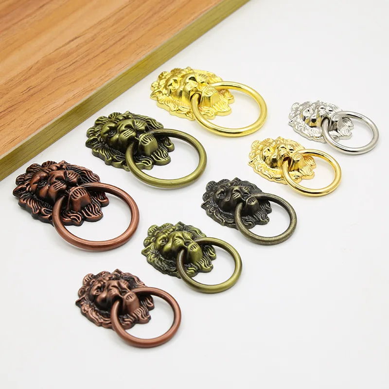 2PCE Antique lion Head Handle Classical Antique Furniture Cabinet Door Pull Ring Drawer  Single Hole Vintage Handle