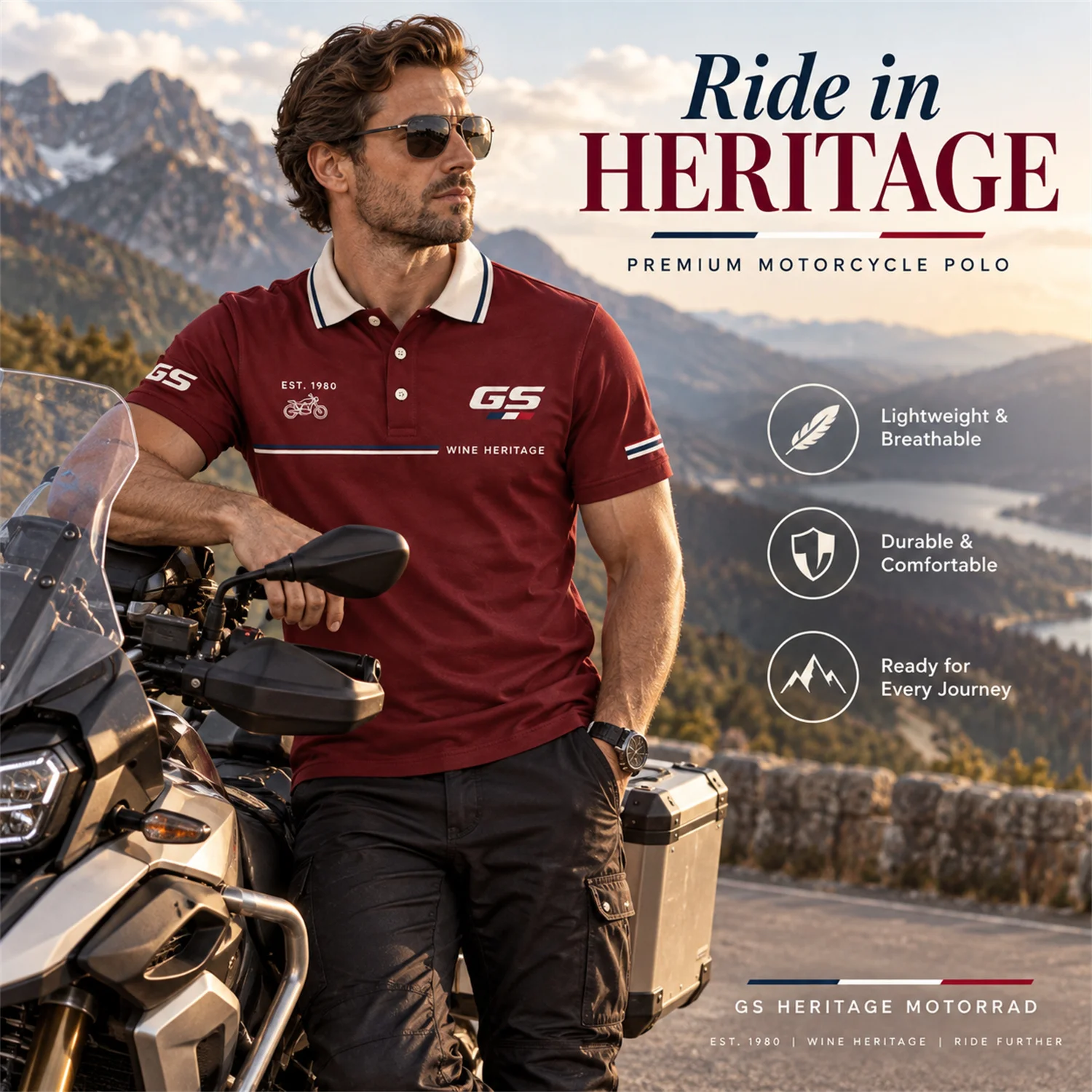 Men's T-shirt Short Sleeve Button Polo Shirt Summer Wine Red GS Motorrad Print Casual Motorcycle Sports Tops