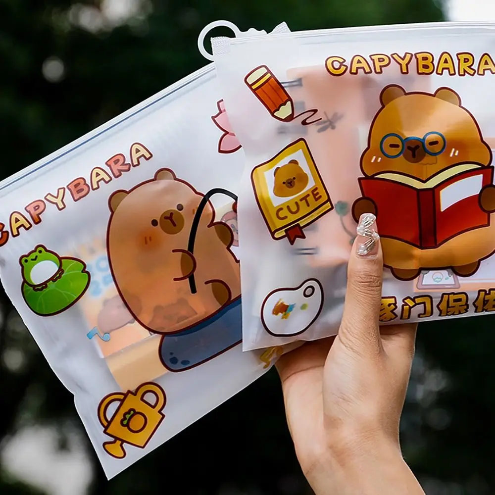 Cartoon PVC Waterproof File Folder Capybara Large Capacity Pen Bag Transparent Zipper Document Folder Gift