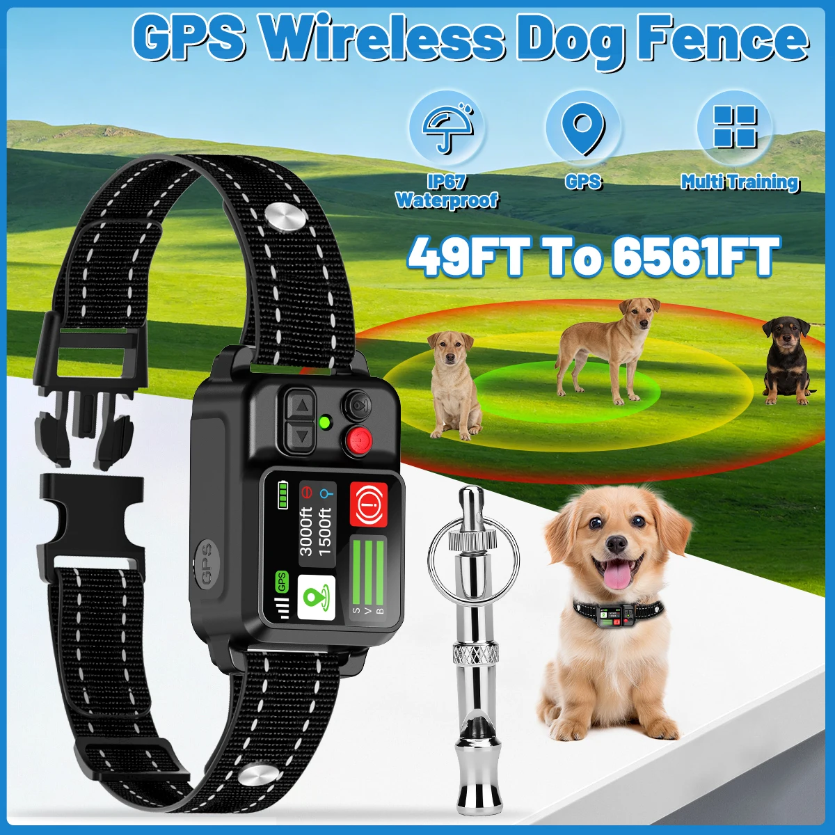 

Orcleab Electric Fence For Dogs GPS Wireless Dog Fence Smart IP67 Waterproof Adjustable Waining Strength For Outdoor