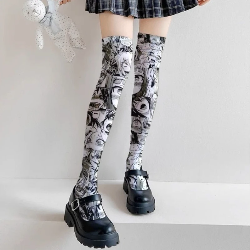 60cm/75cm Anime printed stockings thin women's spring and autumn Japanese Lolita cute over-knee long cosplay women's socks view 3